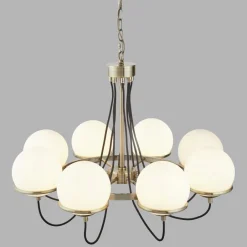 Hängelampen|Esszimmer Lampen*Searchlight Kronleuchter mit Schirm Ø 75 cm Kugel rund in Messing antik