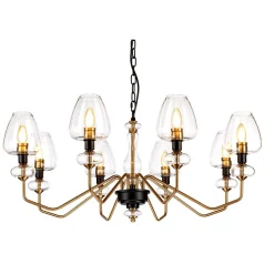 Hängelampen|Esszimmer Lampen*Elstead Kronleuchter mit Schirm 8-armig in Messing Schwarz Ø91cm