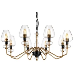 Hängelampen|Esszimmer Lampen*Elstead Kronleuchter mit Schirm 8-armig in Messing Schwarz Ø91cm