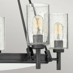 Elstead Kronleuchter mit Schirm D: 68,5 cm rund Schwarz Metall Glas< Hängelampen|Wohnzimmerlampen