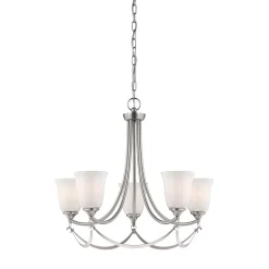 Elstead Kronleuchter mit Schirm Glas Metall in Nickel Weiß KELDA< Wohnzimmerlampen|Glaslampen