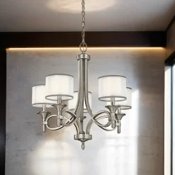 Hängelampen|Moderne Lampen*Elstead Kronleuchter mit Schirm Glas Leinen Metall CANELADO