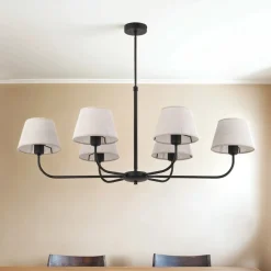 Deckenleuchten|Schlafzimmer Lampen*TK Lighting Kronleuchter mit Schirm groß 6-armig E27 100 cm lang