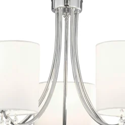 Hängelampen|Wohnzimmerlampen*Searchlight Kronleuchter mit Schirm 5x E14 Chrom Weiß Stoff Metall