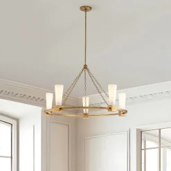 Hängelampen|Wohnzimmerlampen*Elstead Kronleuchter rund D: 106 cm E27 Metall Glas in Gold antik Weiß