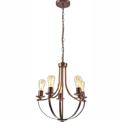 Lamkur Kronleuchter Rustikal Metall Ø 45 cm 5-flammig E27 Braun< Bürolampen|Rustikale Lampen