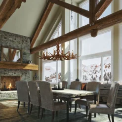 Hängelampen|Esszimmer Lampen*Searchlight Kronleuchter Rustikal Resin-Geweih Ø 108 cm groß