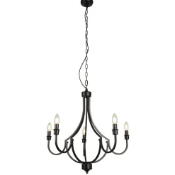 Searchlight Kronleuchter Rustikal Schwarz Ø 65 cm Metall 5x E14< Hängelampen|Wohnzimmerlampen