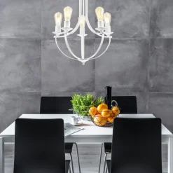 Lamkur Kronleuchter Rustikal Weiß Metall Ø 45 cm 5-flammig E27< Bürolampen|Rustikale Lampen