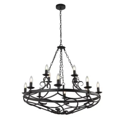 Searchlight Kronleuchter Schmiedeeisen Ø 89 cm Schwarz Rustikal 12x E14< Hängelampen|Wohnzimmerlampen