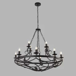 Searchlight Kronleuchter Schmiedeeisen Ø 89 cm Schwarz Rustikal 12x E14< Hängelampen|Wohnzimmerlampen