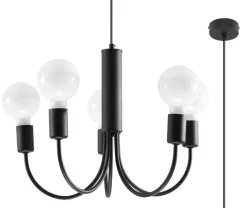 Sollux Kronleuchter Schwarz Metall 5-flammig Retro Ø 45 cm< Hängelampen|Wohnzimmerlampen