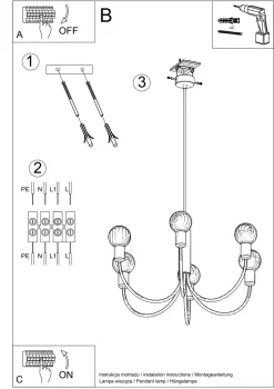 Sollux Kronleuchter Schwarz Metall 5-flammig Retro Ø 45 cm< Hängelampen|Wohnzimmerlampen