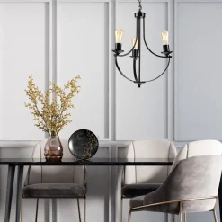 Lamkur Kronleuchter Schwarz Metall Ø 42 cm 3-flammig E27 Rustikal< Bürolampen|Rustikale Lampen