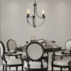 Lamkur Kronleuchter Schwarz Metall Ø 42 cm 3-flammig E27 Rustikal< Bürolampen|Rustikale Lampen