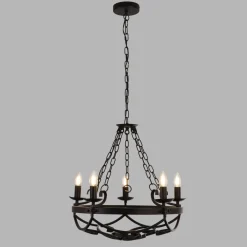 Wohnzimmerlampen|Rustikale Lampen*Searchlight Kronleuchter Schwarz Rustikal Schmiedeeisen Ø 54 cm 5x E14