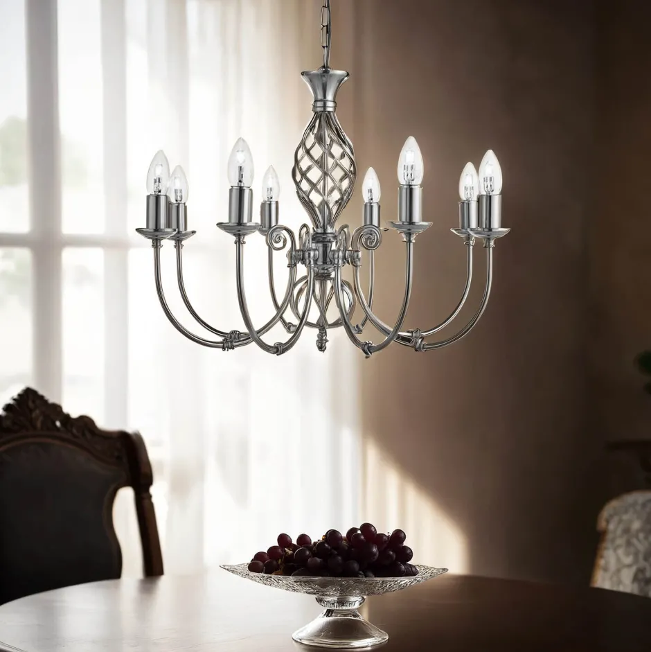 Searchlight Kronleuchter Silbern Jugendstil 8-flmg.< Hängelampen|Esszimmer Lampen