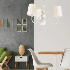 Rustikale Lampen|Stofflampen*Lamkur Kronleuchter Stoff Esstisch Landhaus 3-flammig