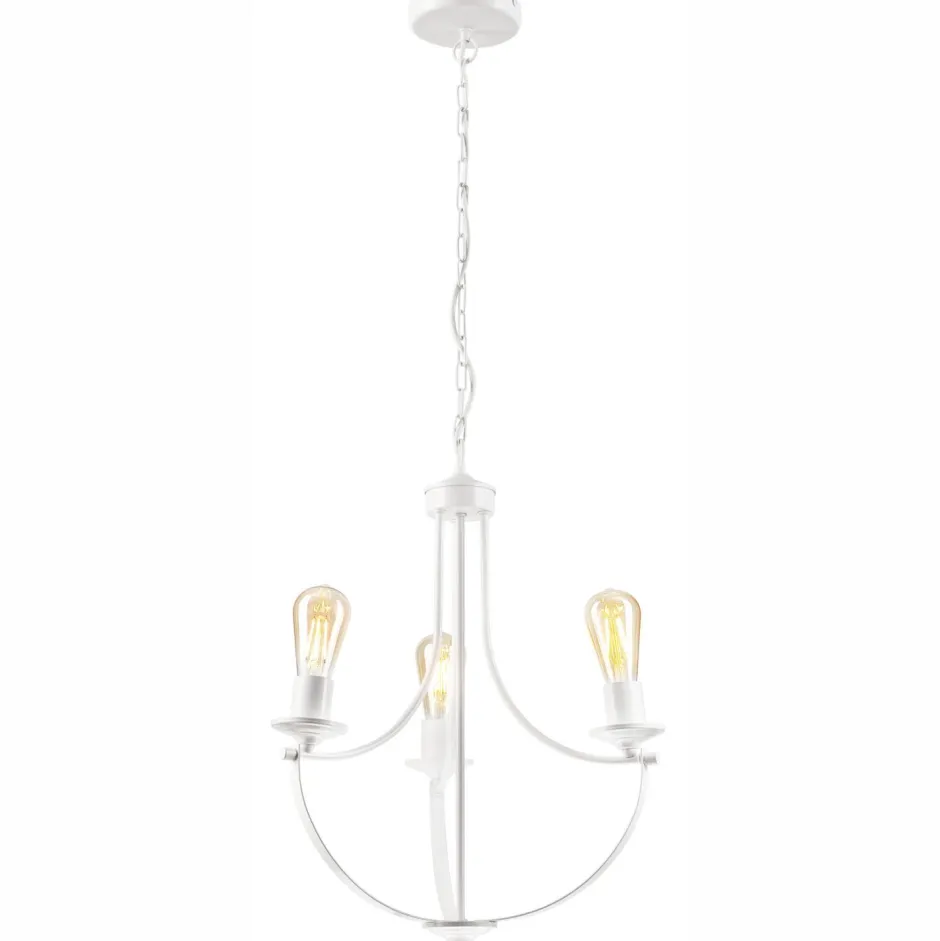 Lamkur Kronleuchter Weiß 3-flammig E27 Ø 42 cm Metall Rustikal< Bürolampen|Rustikale Lampen