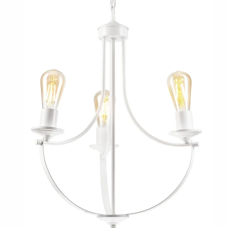 Lamkur Kronleuchter Weiß 3-flammig E27 Ø 42 cm Metall Rustikal< Bürolampen|Rustikale Lampen