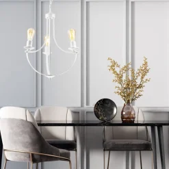 Lamkur Kronleuchter Weiß 3-flammig E27 Ø 42 cm Metall Rustikal< Bürolampen|Rustikale Lampen