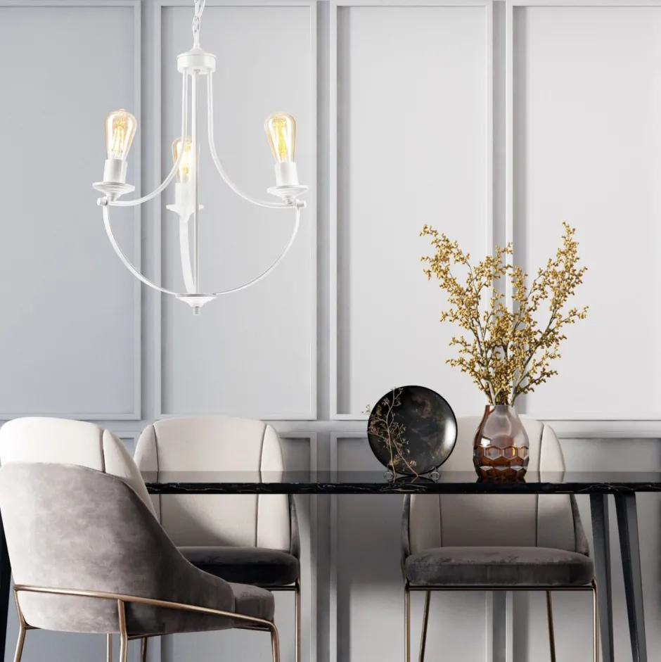 Lamkur Kronleuchter Weiß 3-flammig E27 Ø 42 cm Metall Rustikal< Bürolampen|Rustikale Lampen