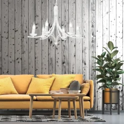 Hängelampen|Kronleuchter*Lamkur Kronleuchter Weiß Rustikal Metall Ø58cm 6-armig E14