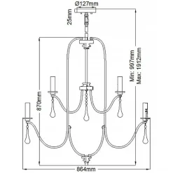Elstead Kronleuchter Wohnzimmer B: 86,4 cm 9x E14 Kristall Metall< Hängelampen|Esszimmer Lampen