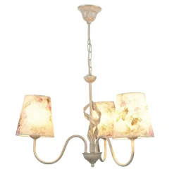 Lamkur Lampe Stoff 3-flmg Landhaus Esstisch geblümt< Hängelampen|Esszimmer Lampen