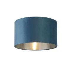 Lampenschirme|Stofflampen*Searchlight Lampenschirm Samt Ø 38 cm Petrol Silber rund für Pendelleuchte