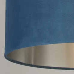 Lampenschirme|Stofflampen*Searchlight Lampenschirm Samt Ø 38 cm Petrol Silber rund für Pendelleuchte