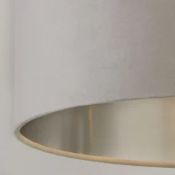 Searchlight Lampenschirm Samt Hellgrau Silber D: 38 cm Hängeleuchte< Lampenschirme|Stofflampen