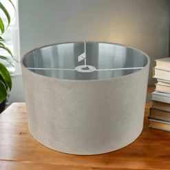 Searchlight Lampenschirm Samt Taupe Silber D: 38 cm für Hängelampe< Stofflampen|Lampenschirme