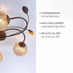 Paul Neuhaus Landhaus Deckenlampe G9 L:68 cm Kugeln Gold Floral< Deckenleuchten|Flurlampen