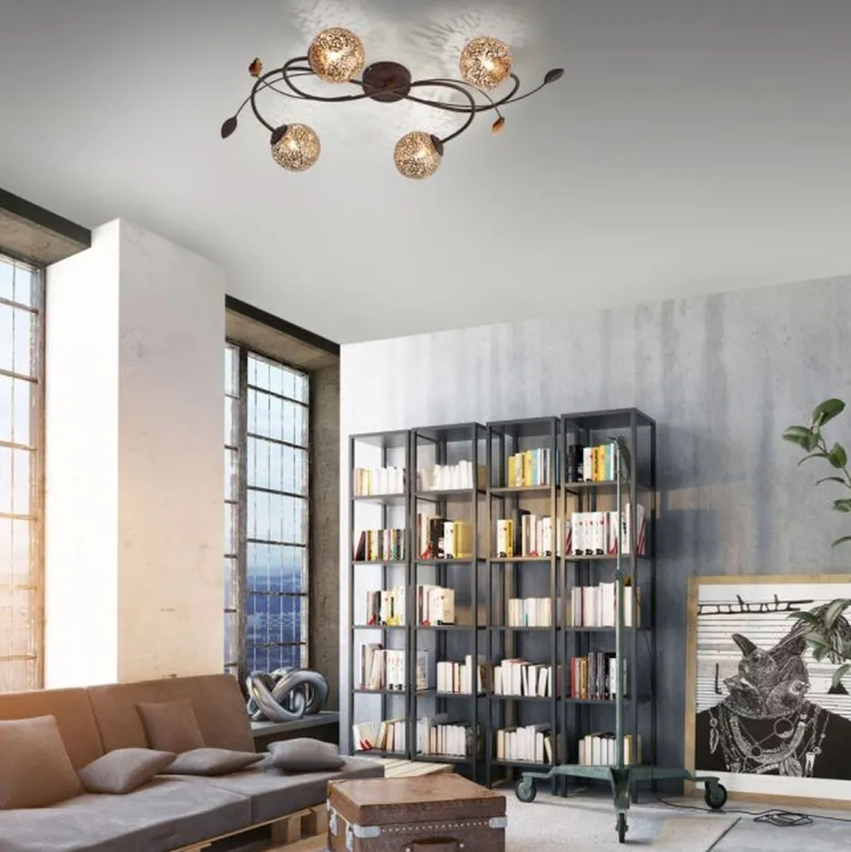 Deckenleuchten|Flurlampen*Paul Neuhaus Landhaus Deckenleuchte G9 4-flammig Kugeln Gold Floral