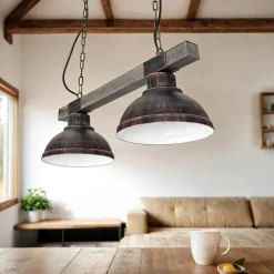 Luminex Landhaus Pendellampe Echt Holz Kupfer Antik HAKON< Wohnzimmerlampen|Holzlampen