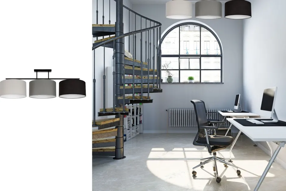 Belis Lange Deckenlampe Stoff Grau Graphit Schwarz E27 100 cm< Bürolampen|Wohnzimmerlampen