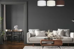 Belis Lange Deckenleuchte Stoff Weiß Ecru Braun E27 100 cm< Bürolampen|Wohnzimmerlampen