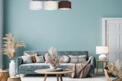 Belis Lange Deckenleuchte Stoff Weiß Ecru Braun E27 100 cm< Bürolampen|Wohnzimmerlampen