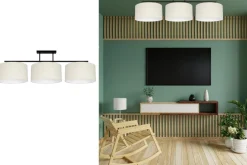 Bürolampen|Wohnzimmerlampen*Belis Lange Deckenleuchte Stoff Schwarz Ecru Weiß E27 100 cm