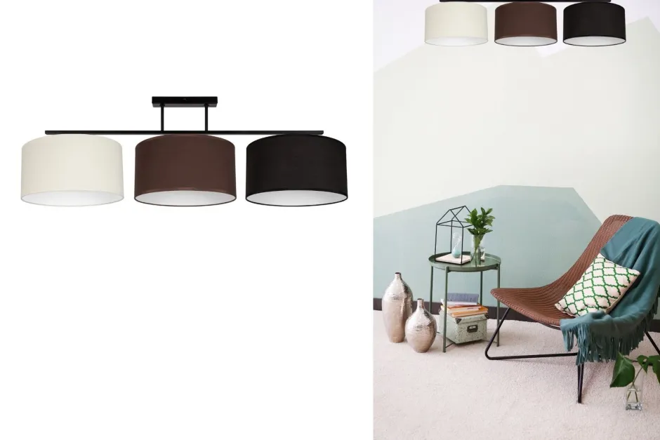 Belis Lange Deckenleuchte Stoff Ecru Braun Schwarz E27 100 cm< Bürolampen|Wohnzimmerlampen