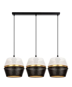 Hängelampen|Bürolampen*Belis Lange Hängelampe 3-flammig Metall Schwarz Weiß Gold E27