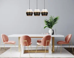 Hängelampen|Bürolampen*Belis Lange Hängelampe 3-flammig Metall Schwarz Weiß Gold E27