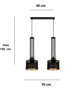 Belis Lange Hängelampe Metall 70 cm 2-flmg E27 Schwarz Gold< Hängelampen|Bürolampen