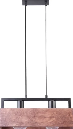 Moderne Lampen|Holzlampen*Sigma Lange Hängelampe Metall Holz 40 cm 2-flammig gemütlich