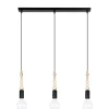 Hängelampen|Wohnzimmerlampen*Belis Lange Hängelampe Schwarz Holz Metall L:60 cm E27 3-flmg