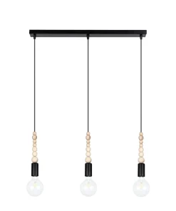 Hängelampen|Wohnzimmerlampen*Belis Lange Hängelampe Schwarz Holz Metall L:60 cm E27 3-flmg