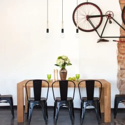 Hängelampen|Wohnzimmerlampen*Belis Lange Hängelampe Schwarz Holz Metall L:60 cm E27 3-flmg