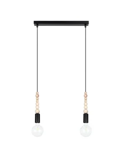 Hängelampen|Bürolampen*Belis Lange Hängelampe Schwarz Holz Metall L:40 cm E27 2-flmg