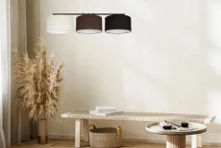 Belis Lange Hängelampe Stoff Ecru Braun Schwarz E27 L:100 cm< Bürolampen|Wohnzimmerlampen